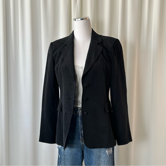 Due Per Due Vintage 100% Silk Black Tailored Blazer Office Siren Dark Academia - Picture 2 of 7